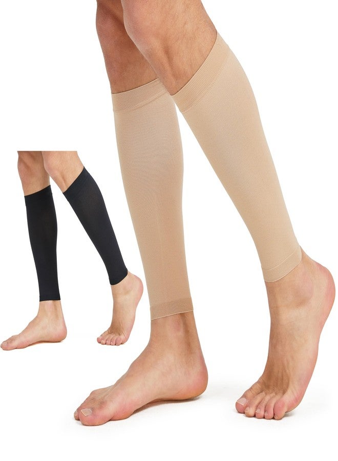 MGANG Calf Compression Sleeves (2 Pairs), 20-30mmHg Footless Compression Socks for Men Women, Leg Sleeves for Shin Splints Pain Relief, Varicose Veins, Edema, Travel, Running, (Black+Beige) XXL - Image 1