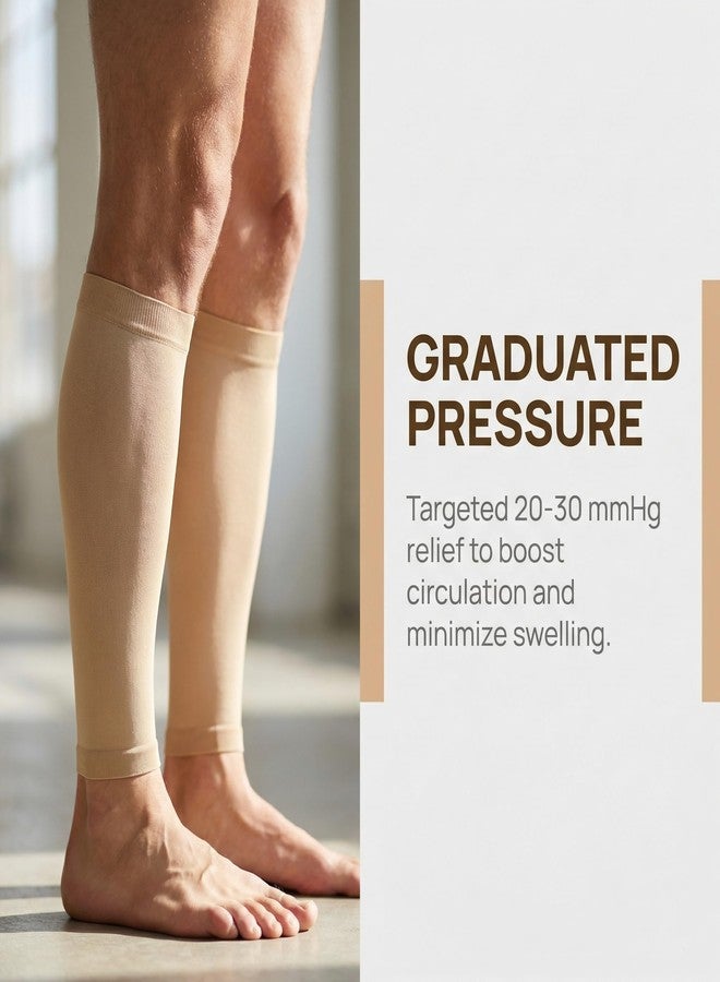 MGANG Calf Compression Sleeves (2 Pairs), 20-30mmHg Footless Compression Socks for Men Women, Leg Sleeves for Shin Splints Pain Relief, Varicose Veins, Edema, Travel, Running, (Black+Beige) XXL - Image 4