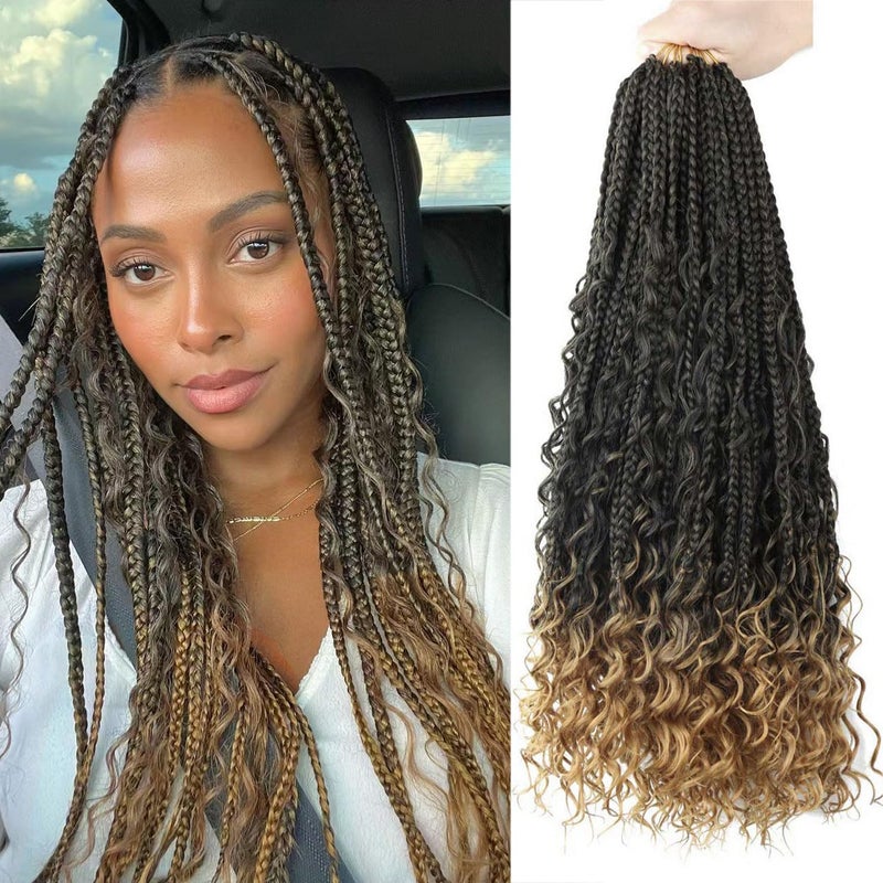 Goddess Box Braids Crochet Hair 8 Packs Crochet Box Braids Curly Ends 18 Inch Boho Box Braid Crochet Hair Prelooped Bohemian Synthetic Crochet Braids Hair for Black Women T1B27