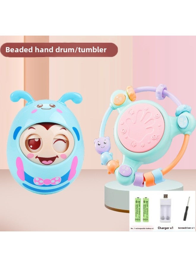 A Generation Of Rattles Grasp Early Education Puzzle Multi-functional Music Clap Drum 0-1-3 Years Old Baby Children Play-Color:Blue Beaded Drum + Tumbler ]