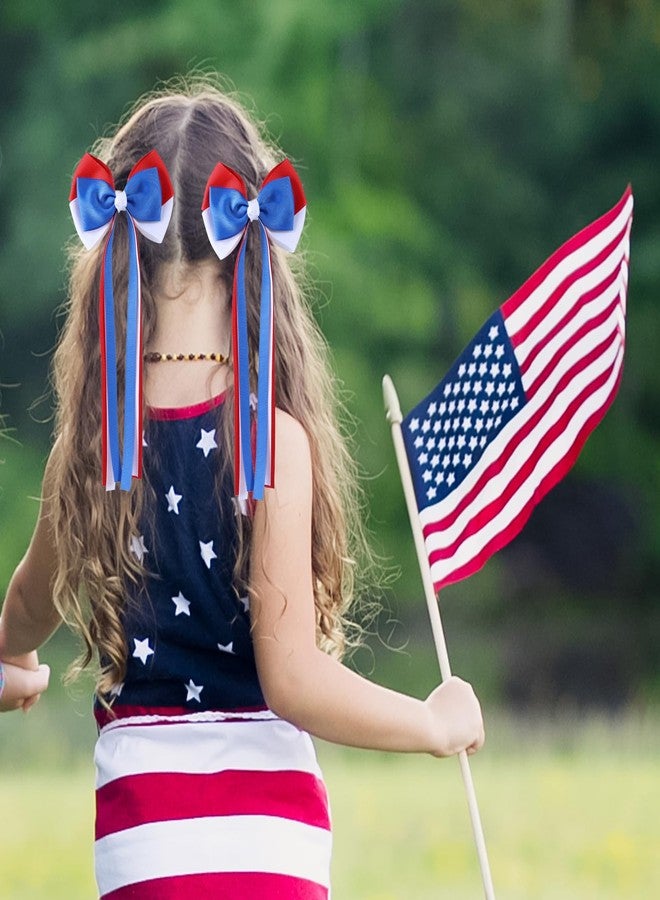 KCHIES 4th of July Long Ribbon Hair Bow Clips, Patriotic Red White Blue Cheer Barrettes Alligator Hair Pins, Independence Day Outfit Decor Accessories Holiday Gift for Teen Toddler School Girls Kids - Image 4