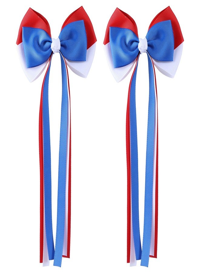KCHIES 4th of July Long Ribbon Hair Bow Clips, Patriotic Red White Blue Cheer Barrettes Alligator Hair Pins, Independence Day Outfit Decor Accessories Holiday Gift for Teen Toddler School Girls Kids - Image 1