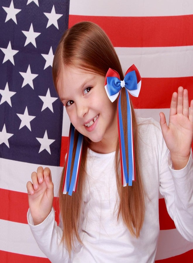 KCHIES 4th of July Long Ribbon Hair Bow Clips, Patriotic Red White Blue Cheer Barrettes Alligator Hair Pins, Independence Day Outfit Decor Accessories Holiday Gift for Teen Toddler School Girls Kids - Image 3