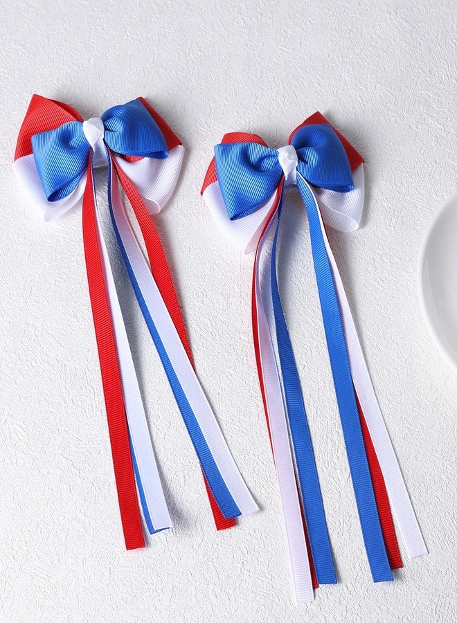 KCHIES 4th of July Long Ribbon Hair Bow Clips, Patriotic Red White Blue Cheer Barrettes Alligator Hair Pins, Independence Day Outfit Decor Accessories Holiday Gift for Teen Toddler School Girls Kids - Image 2