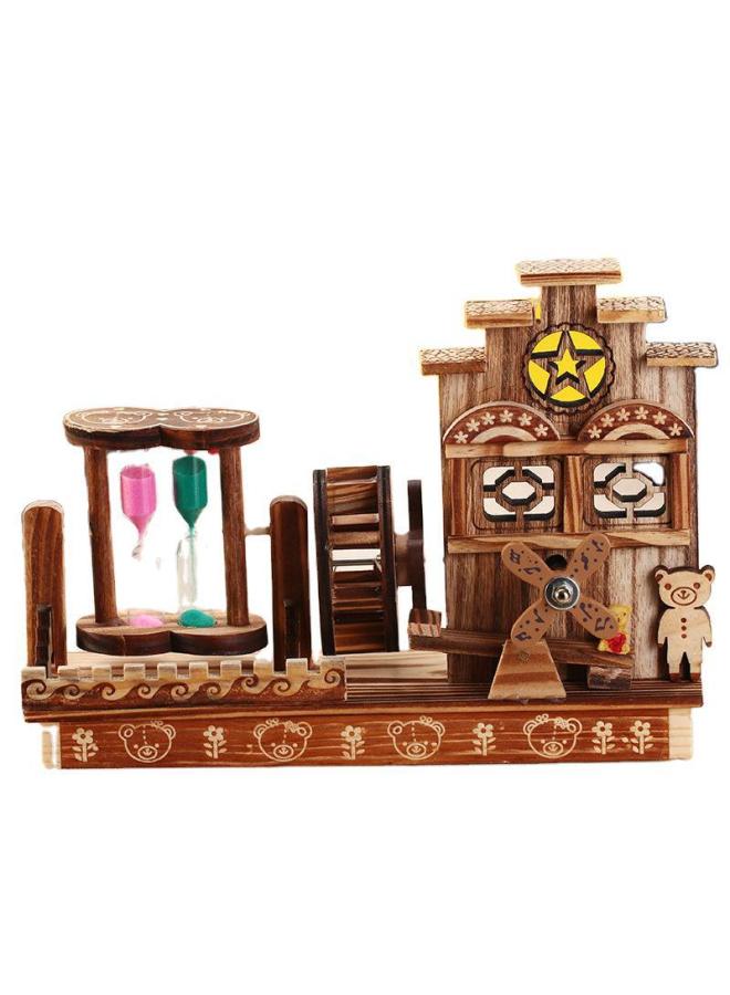 Creative Wooden Wind-up Music Box With Rotating Hourglass Retro Water Wheel Music Box Student Friend Couple Gift-Color:Color Mix-Dimensions:245mm*175mm