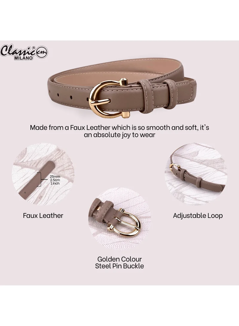 Classic Milano Dusky Brown (SGPU16) Classic Milano Women's Belt with Gift Box; Faux Leather Ladies Belt for Dresses, Jeans & Gowns; Stylish Womens Belt; Adjustable Girls Belt; Belt for Women | Full Length: 110 CM (Free Size - Fits up to the waist of 40 Inches / 100 CM) for Women | Best Price UAE