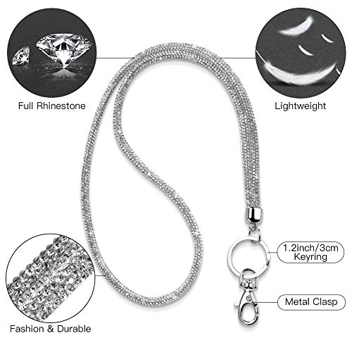 Soleebee Rhinestone Office Lanyard, 31.5'' Bling Neck Lanyard with Metal Clasp & Keyring, Crystal Lanyard for Women, ID Card, Keys Strap （5 Pack） - Image 5
