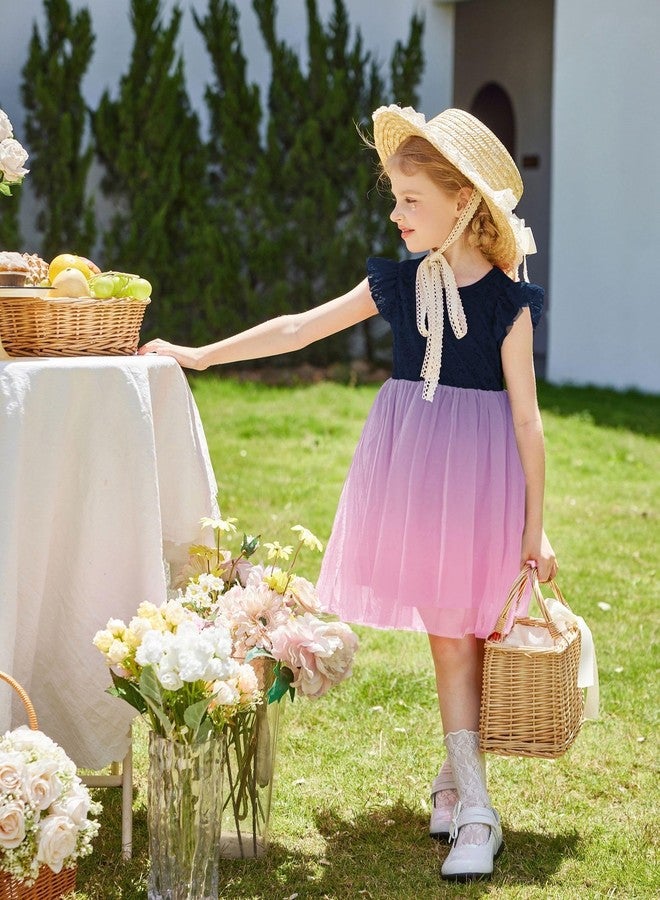 Arshiner فستان أرتشينر للبنات الصغيرات باللون الأزرق والوردي مع دانتيل وتول وكم قصير لحفلات الربيع الرسمية الفاخرة للفتيات 7-8 - Image 5