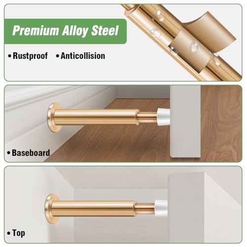 KOLAKO Door Stop 20 Pack Spring Door Stop Gold Door Stoppers for Bottom of Door Long Door Stopper with Rubber Bumper Tips Baseboard Doorstop Wall Protector - Image 3