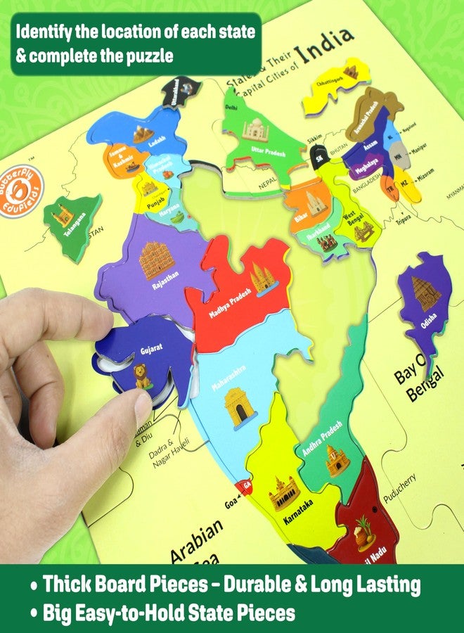 Butterfly EduFields لعبة تركيب الصور (بازينغ) لخريطة الهند من Butterfly Edufields للأطفال من 6 إلى 14 عامًا | لعبة خريطة الهند التفاعلية للأولاد والبنات | لعبة تعليمية تفاعلية تتضمن معلومات عن الولايات والعواصم والمعالم الأثرية وأنواع الرقص وحقائق عن الهند - Image 3