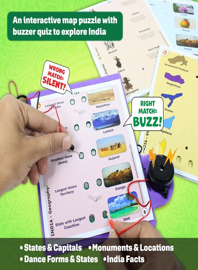 Butterfly EduFields لعبة تركيب الصور (بازينغ) لخريطة الهند من Butterfly Edufields للأطفال من 6 إلى 14 عامًا | لعبة خريطة الهند التفاعلية للأولاد والبنات | لعبة تعليمية تفاعلية تتضمن معلومات عن الولايات والعواصم والمعالم الأثرية وأنواع الرقص وحقائق عن الهند - Image 2