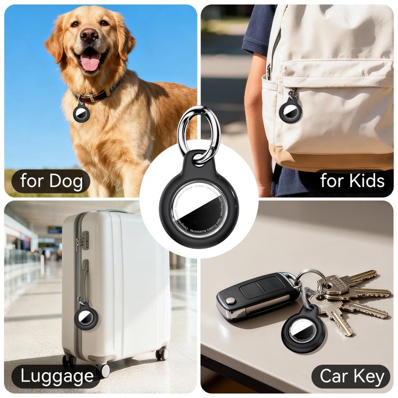 Wowwat Car Key Chain Holder for Apple AirTag 2nd & 1st Gen, Hard Shell Automotive Key Fob Waterproof Cover with Metal Keyring-B9-Black - Image 3