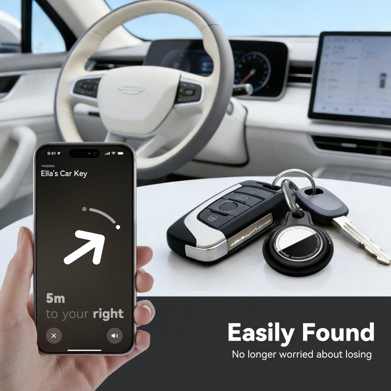 Wowwat Car Key Chain Holder for Apple AirTag 2nd & 1st Gen, Hard Shell Automotive Key Fob Waterproof Cover with Metal Keyring-B9-Black - Image 2