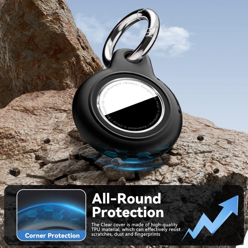 Wowwat Car Key Chain Holder for Apple AirTag 2nd & 1st Gen, Hard Shell Automotive Key Fob Waterproof Cover with Metal Keyring-B9-Black - Image 5