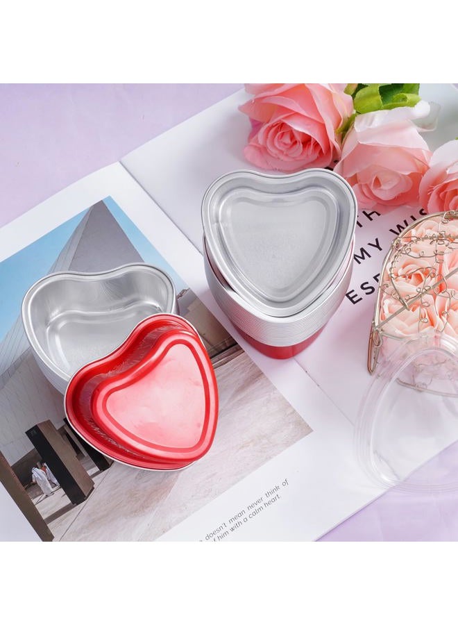 Sucrain 50 Set Aluminum Foil Heart Cake Pan with Lids, 3.4oz/100ml Mini Heart Shaped Cake Pans with Lids Disposable Valentine's Day Heart Shaped Cupcake for Valentine's Day Parties Wedding (50, Red) - Image 4