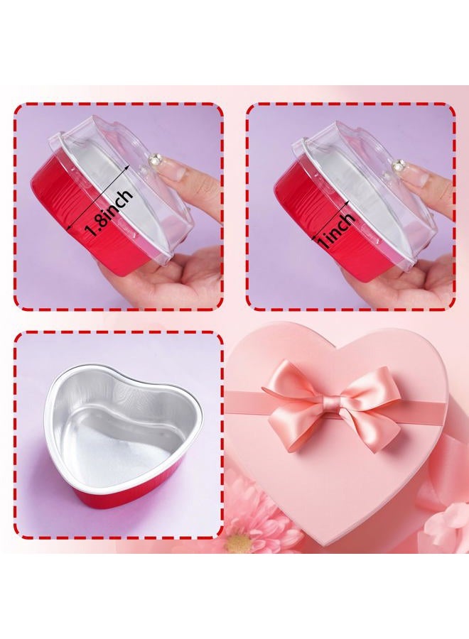 Sucrain 50 Set Aluminum Foil Heart Cake Pan with Lids, 3.4oz/100ml Mini Heart Shaped Cake Pans with Lids Disposable Valentine's Day Heart Shaped Cupcake for Valentine's Day Parties Wedding (50, Red) - Image 3