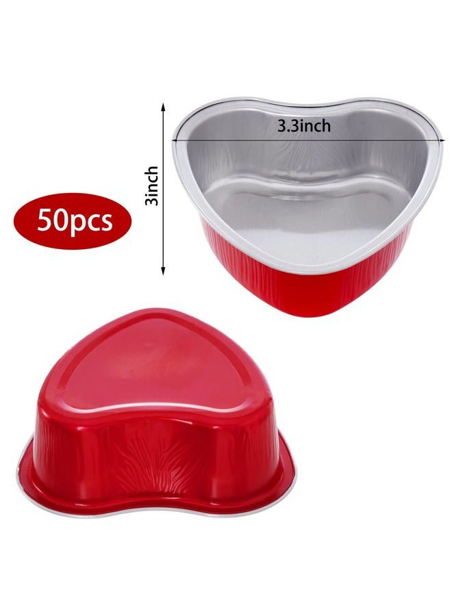 Sucrain 50 Set Aluminum Foil Heart Cake Pan with Lids, 3.4oz/100ml Mini Heart Shaped Cake Pans with Lids Disposable Valentine's Day Heart Shaped Cupcake for Valentine's Day Parties Wedding (50, Red) - Image 2