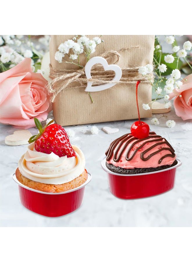 Sucrain 50 Set Aluminum Foil Heart Cake Pan with Lids, 3.4oz/100ml Mini Heart Shaped Cake Pans with Lids Disposable Valentine's Day Heart Shaped Cupcake for Valentine's Day Parties Wedding (50, Red) - Image 5