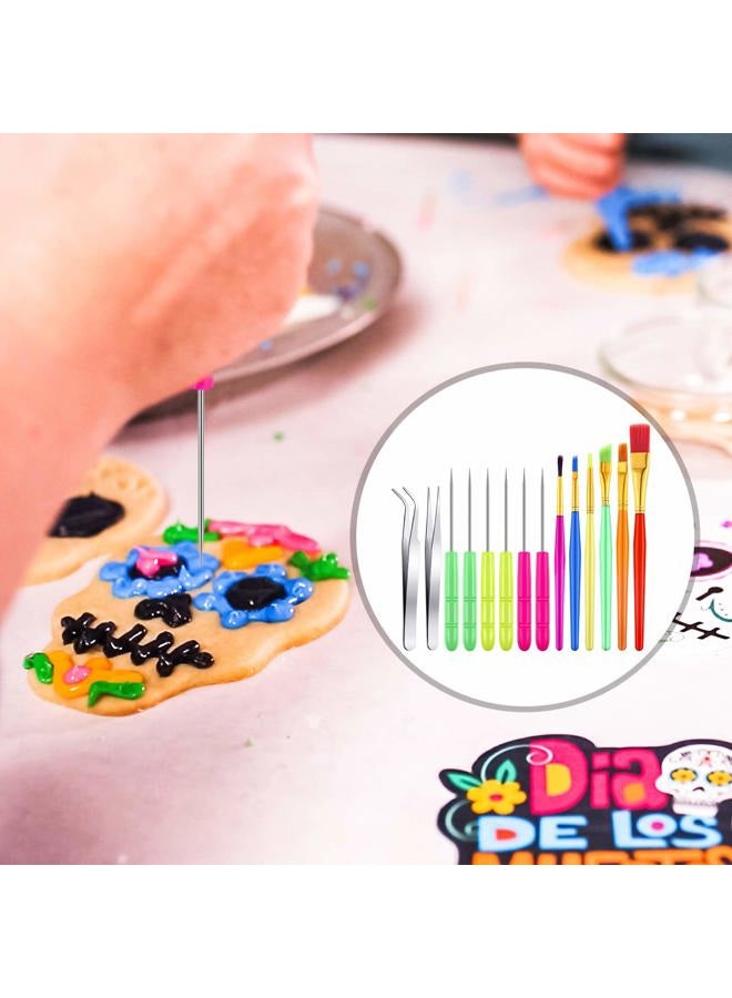 Patelai 14 Pcs Cookie Decorating Tools Set Fondant Cake Decorating Brushes Scribe Cookie Tool Sugar Stir Needle Baking Elbow and Straight Tweezers for Sprinkles Supplies for Fondant - Image 5