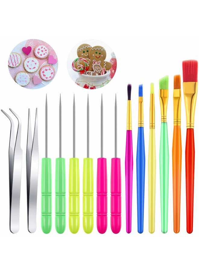Patelai 14 Pcs Cookie Decorating Tools Set Fondant Cake Decorating Brushes Scribe Cookie Tool Sugar Stir Needle Baking Elbow and Straight Tweezers for Sprinkles Supplies for Fondant - Image 1