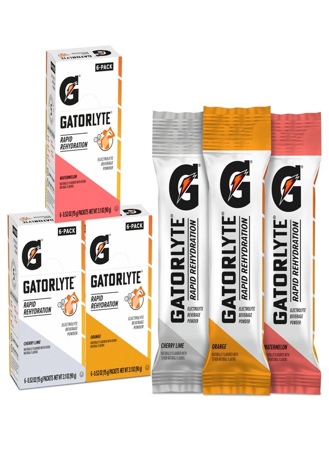 Gatorlyte Rapid Rehydration Electrolyte Beverage, Variety Pack, Lower Sugar, Specialized Blend of 5 Electrolytes, No Artificial Sweeteners or Flavors, 18 pack, 1 pack mixes with 16.9oz (500ml) water - Image 1