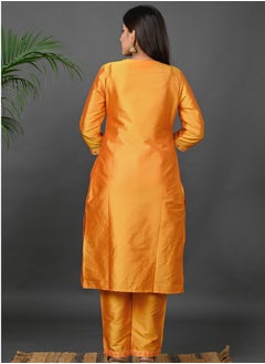 Riara Riara Embroidery Women Kurti Set With Dupatta Yellow Round Neck 2XL  - Image 5
