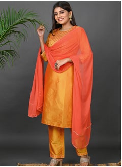 Riara Riara Embroidery Women Kurti Set With Dupatta Yellow Round Neck 2XL  - Image 2
