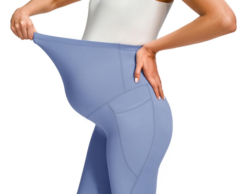 JOYSPELS Smooth Feeling Maternity Leggings Over The Belly with Pockets Workout Pregnancy Leggings Light Blue - Image 3