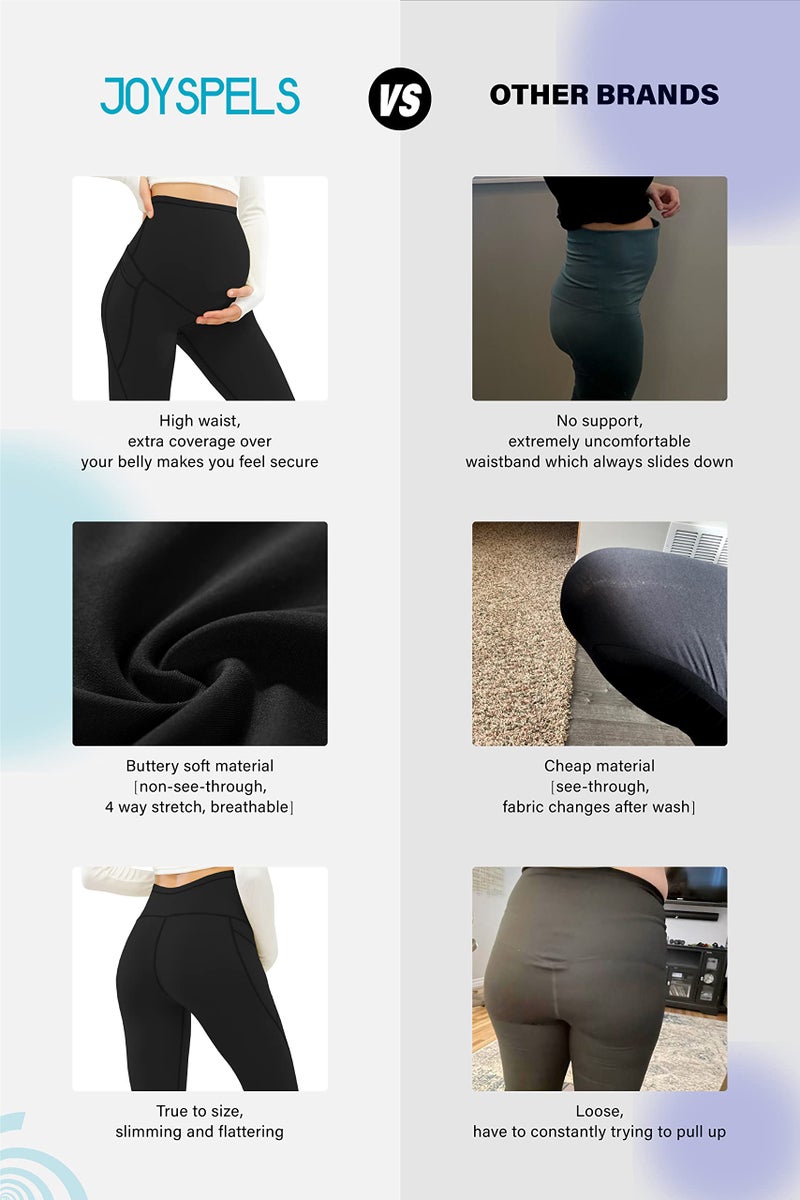 JOYSPELS Smooth Feeling Maternity Leggings Over The Belly with Pockets Workout Pregnancy Leggings Light Blue - Image 5
