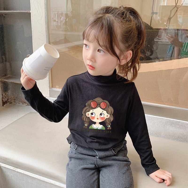 Girls' Base Shirt T-Shirt Thickened Autumn Girls' Jacket De Velvet De Velvet Girls' Long Sleeve T-Shirt New Fashion - Image 1