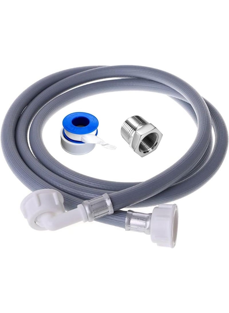 Washing Machine Inlet Hose with Quick Connect Fittings, 2 mtr Grey PVC Hose, PTFE Tape and Brass Adapter. - Image 1