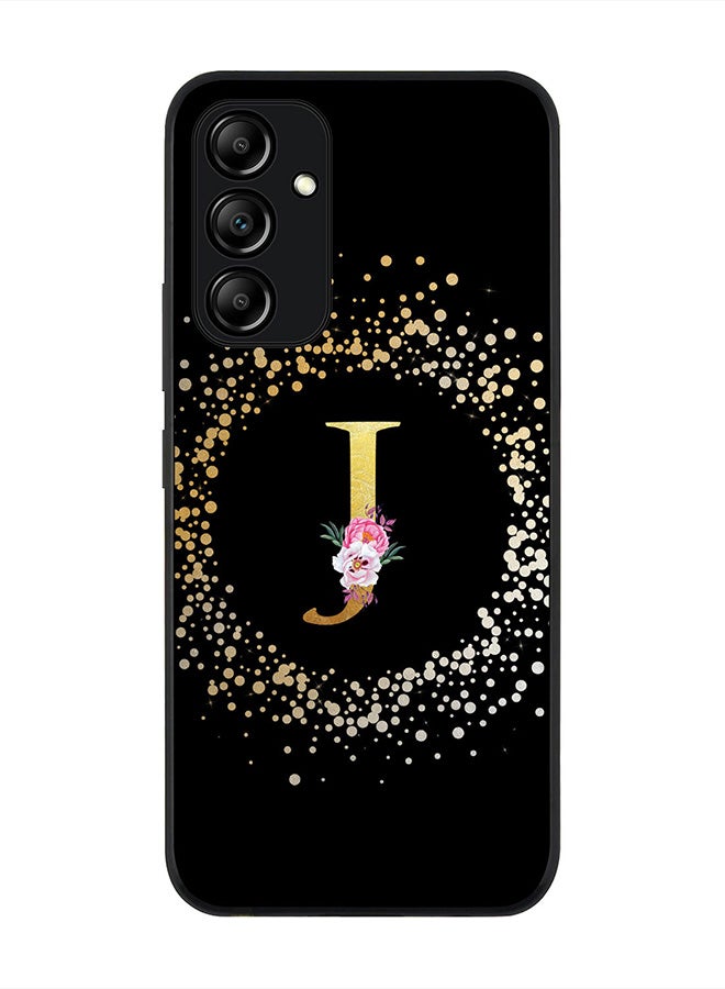Stylizedd حافظة حواف سوداء متينة لهاتف سامسونج جالاكسي A34 5G، تصميم نحيف - حرف مونوغرام مخصص بنمط زهور - ج (أسود) - Image 1