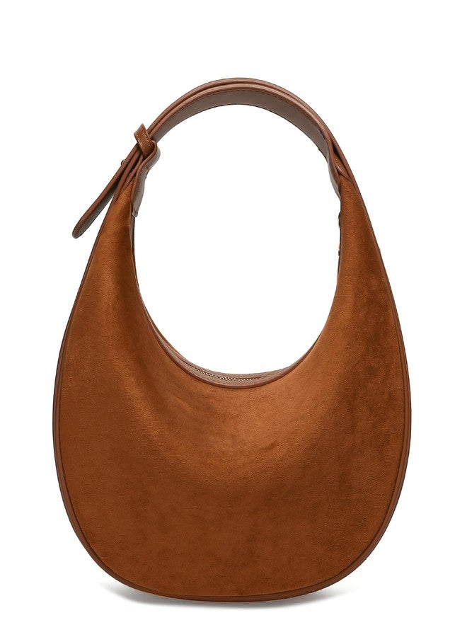 Herald Suede Crossbody Bag for Women, Vintage Hobo Handbag Crescent Shoulder Purses with Adjustable Strap Winter Fall, Suede Brown, Small, Casual - Image 1