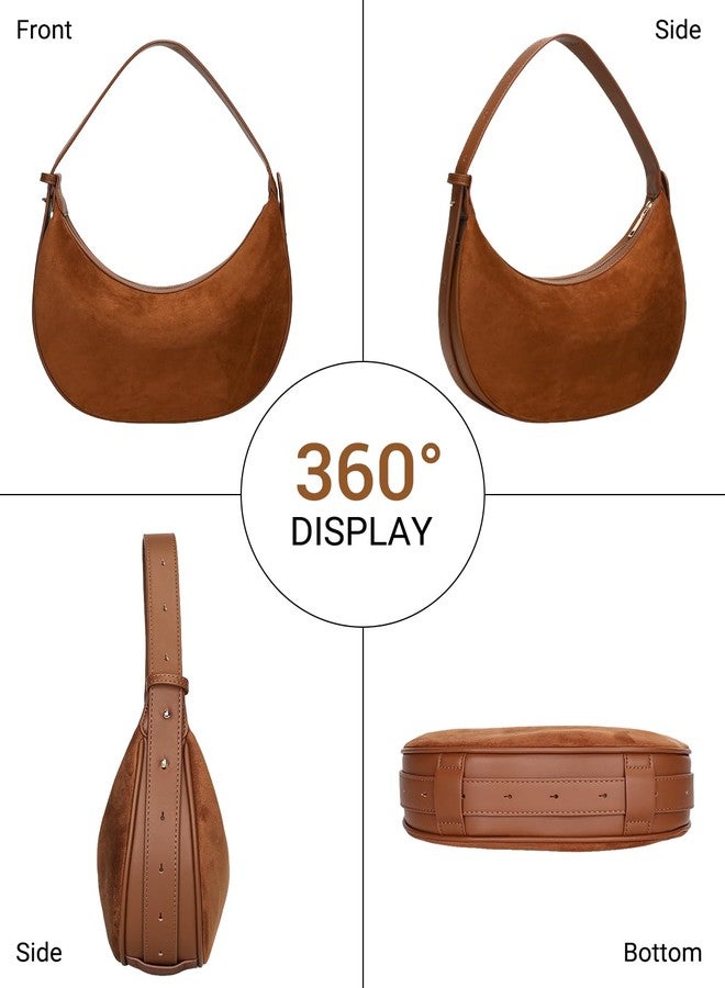 Herald Suede Crossbody Bag for Women, Vintage Hobo Handbag Crescent Shoulder Purses with Adjustable Strap Winter Fall, Suede Brown, Small, Casual - Image 4