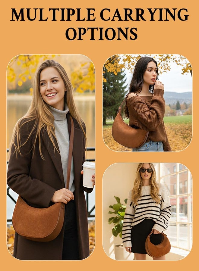 Herald Suede Crossbody Bag for Women, Vintage Hobo Handbag Crescent Shoulder Purses with Adjustable Strap Winter Fall, Suede Brown, Small, Casual - Image 3