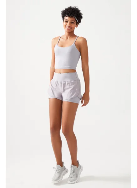 Los Ojos Women's Gray 2 Layer Sports Shorts - Tights with Shorts 2in1