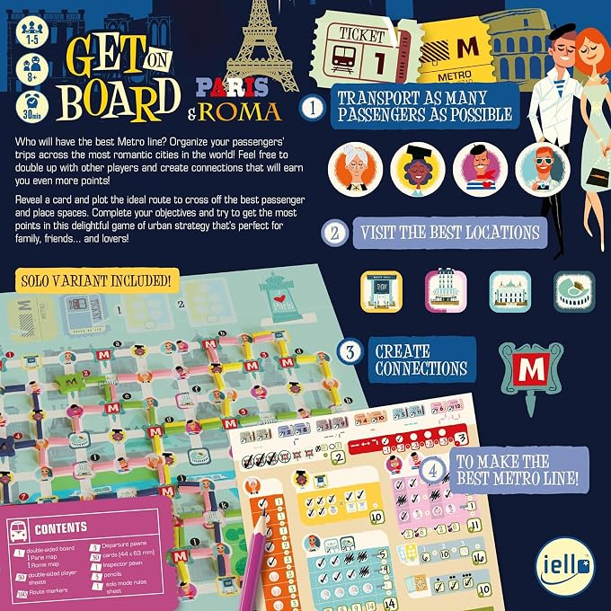 iello : Get On Board: Paris & Rome - A Clever Flip & Write Board Game, Create The Best Metro Line in Two Cities, Ages 8+, 1-5 Players, 30 Mins - Image 3