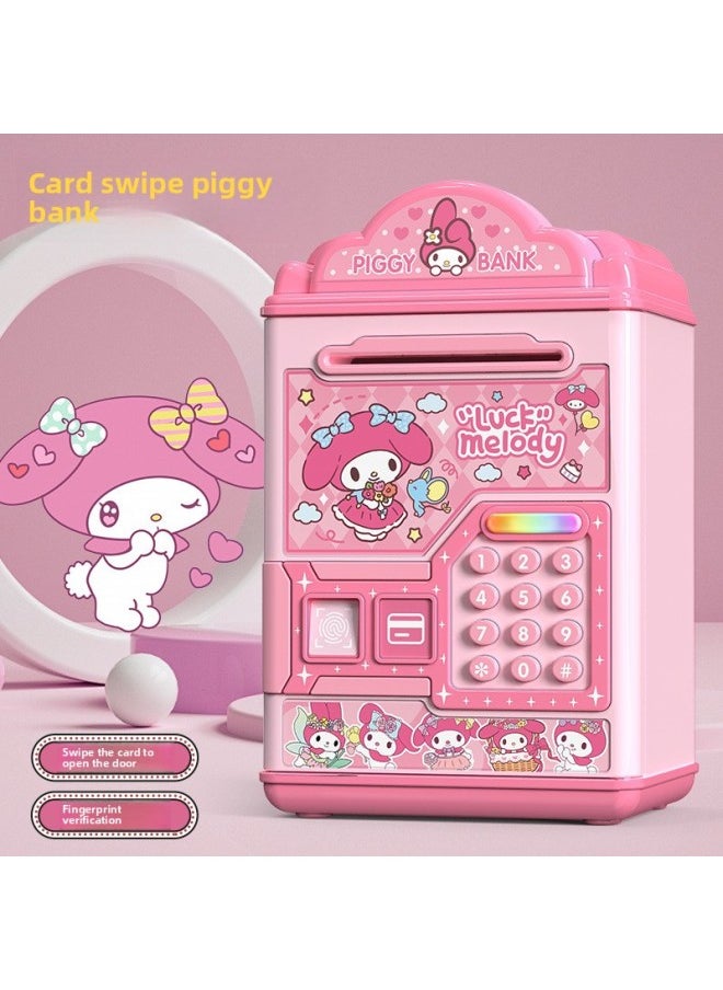 Melody Piggy Bank Girl's High-value Ins Piggy Bank Children's Chattering Net Red Piggy Bank Can Only Enter And Cannot Enter-Color:Pink-melody [fingerprint Swipe Card + Password Lock] Battery  - Image 2