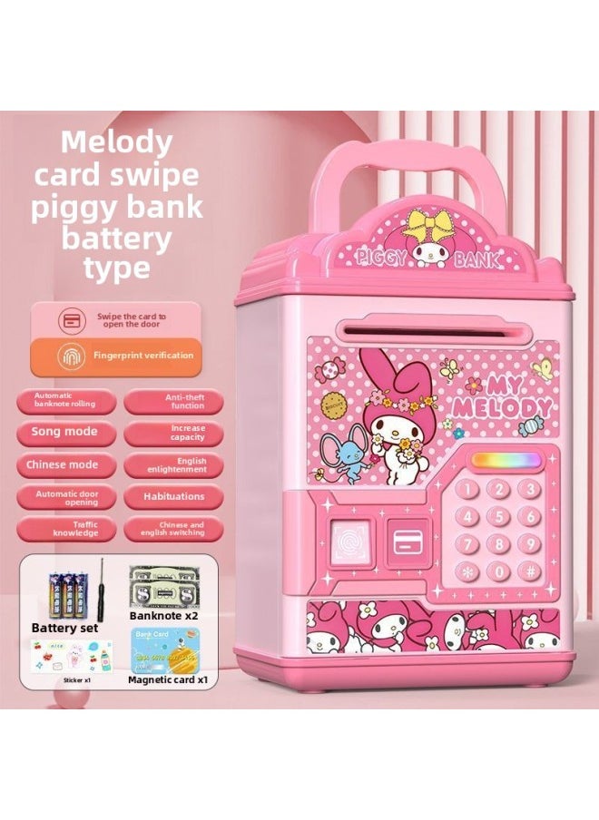 Melody Piggy Bank Girl's High-value Ins Piggy Bank Children's Chattering Net Red Piggy Bank Can Only Enter And Cannot Enter-Color:Pink-melody [fingerprint Swipe Card + Password Lock] Battery  - Image 1