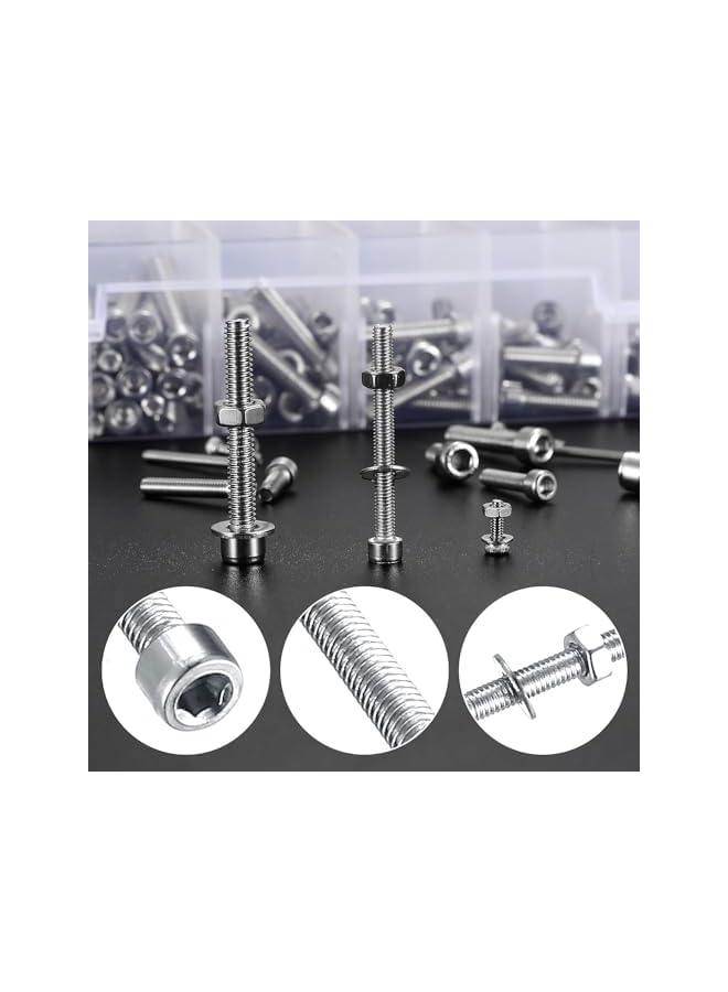 promass 1080pcs Screws Bolts and Nuts and Washers Assortment Set, Metric M4 M3 M2 Stainless Steel Hex Socket Head Cap Screws Kit, Assorted Machine Screws Nuts and Bolts with Washers - Image 3