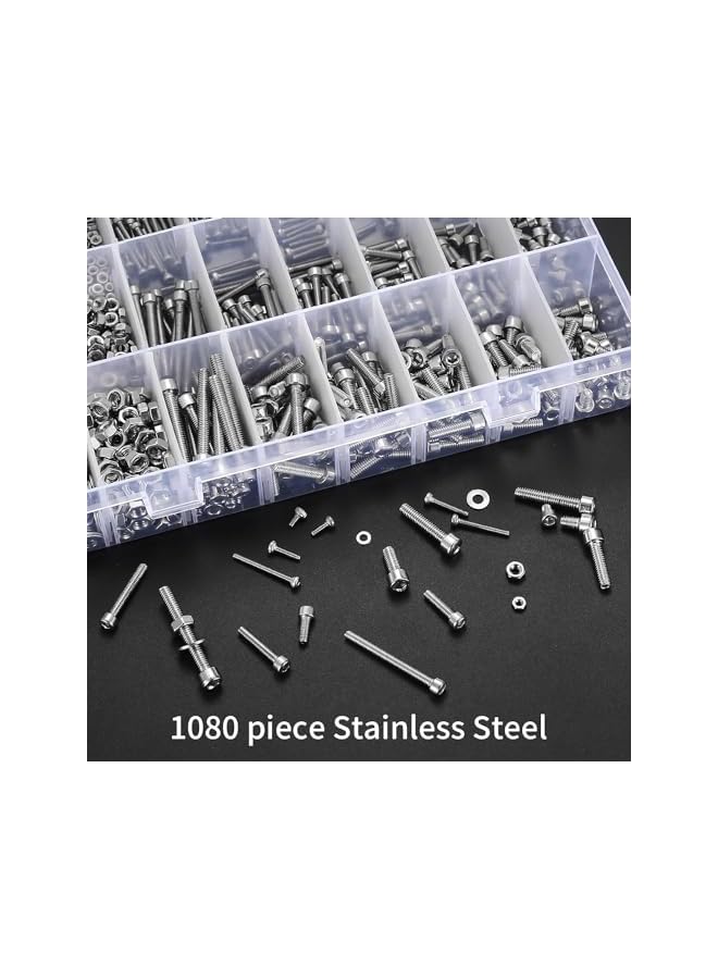 promass 1080pcs Screws Bolts and Nuts and Washers Assortment Set, Metric M4 M3 M2 Stainless Steel Hex Socket Head Cap Screws Kit, Assorted Machine Screws Nuts and Bolts with Washers - Image 4