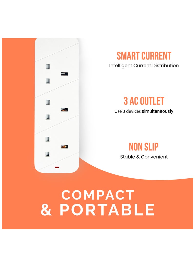 ELONSEY 3m Power Extension Cord with Surge Protector 3 Power Sockets, 3 Meter Power Strip, Extension Lead  - Image 3