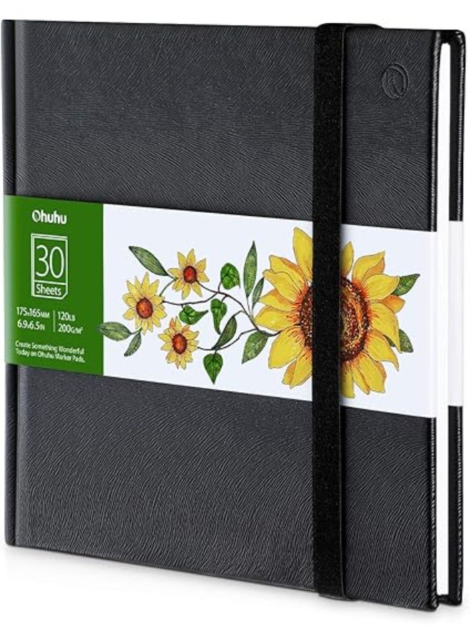 أوهوهو دفتر رسم فني مقاس 6.9 انش 6.5 انش مربع صغير، 120 باوند/200 غرام لكل متر مربع، ورق رسم ناعم ثقيل وناعم، 30 ورقة/60 صفحة، دفتر رسم بغلاف كرتوني، مخصص لاقلام الكحول - Image 1