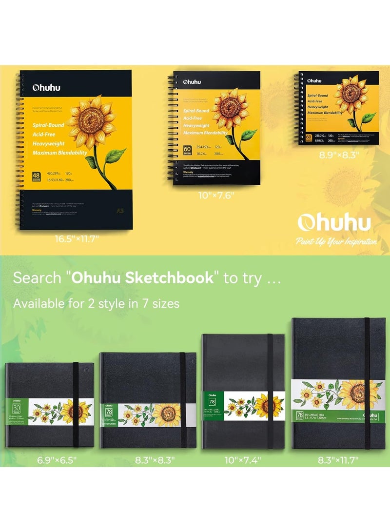 أوهوهو دفتر رسم فني مقاس 6.9 انش 6.5 انش مربع صغير، 120 باوند/200 غرام لكل متر مربع، ورق رسم ناعم ثقيل وناعم، 30 ورقة/60 صفحة، دفتر رسم بغلاف كرتوني، مخصص لاقلام الكحول - Image 5