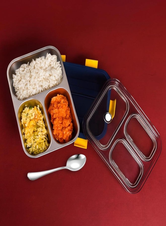 Dadhichi Zone 1 pcs 3 Compartment Stainless Steel Lunch Box, Leakage Proof Lunch Box for School Kids and Adults (Multicolor) - Image 3