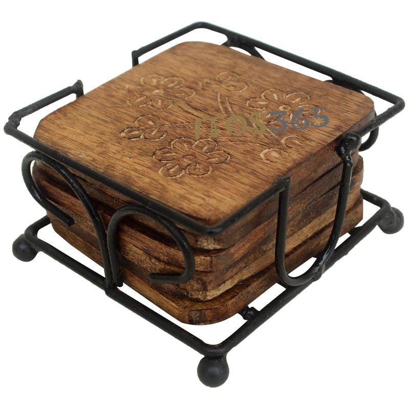 ITOS365 Coaster Set of 6 / Wooden Coaster with Holder for Coffee Table/Kitchen/Dining Table/Beer Glass - Image 2