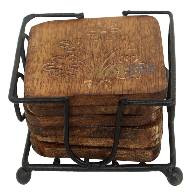 ITOS365 Coaster Set of 6 / Wooden Coaster with Holder for Coffee Table/Kitchen/Dining Table/Beer Glass - Image 3