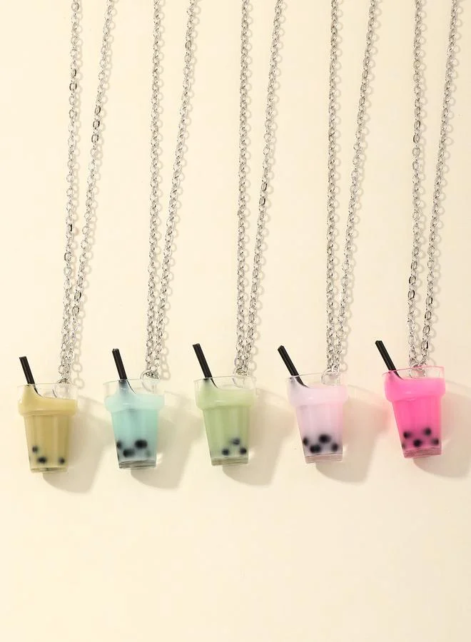 Take Two Pack of 5 - Girls Multi-Color Bubble Tea Cup Pendant Necklaces