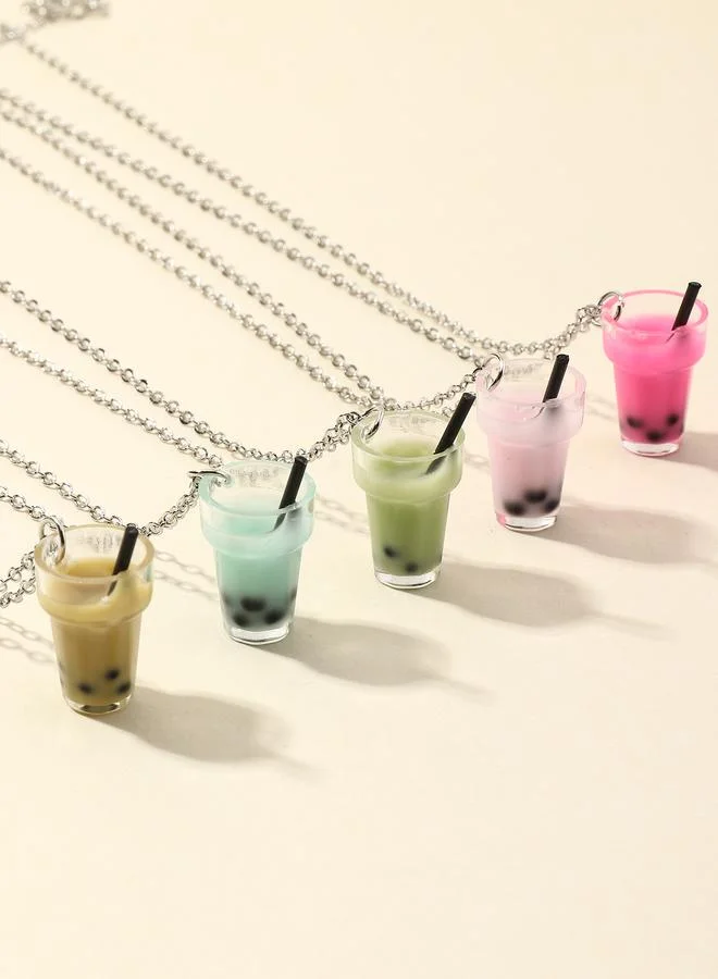 Take Two Pack of 5 - Girls Multi-Color Bubble Tea Cup Pendant Necklaces