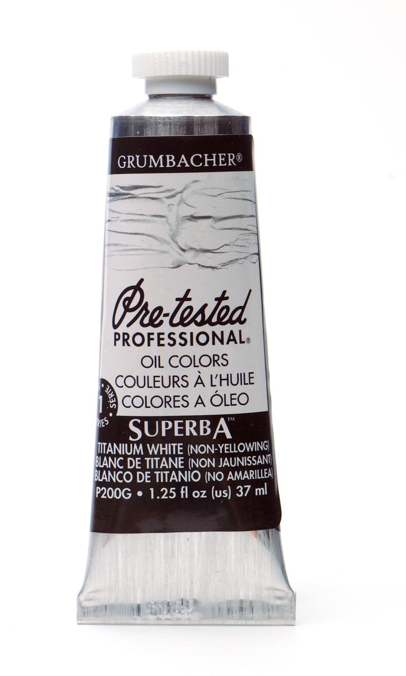 Grumbacher Pre-Tested Oil Paint, 37ml/1.25 oz., Superba White (P200G) - Image 1